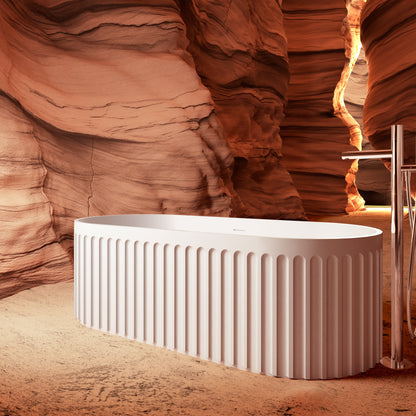 67" Fluted Freestanding Stone Resin Deep Soaking Bathtub S13-67