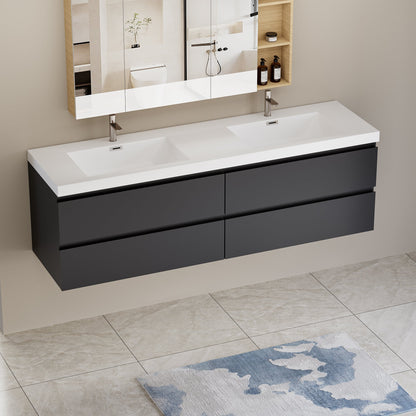 72" Angela - Floating Bathroom Vanity Double Sink Glossy Black V11-72GB