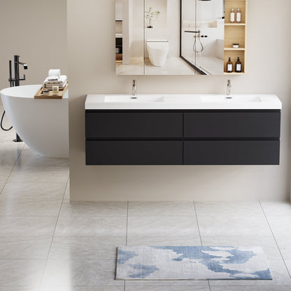 72" Angela - Floating Bathroom Vanity Double Sink Glossy Black V11-72GB