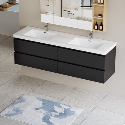 72" Angela - Floating Bathroom Vanity Double Sink Glossy Black V11-72GB
