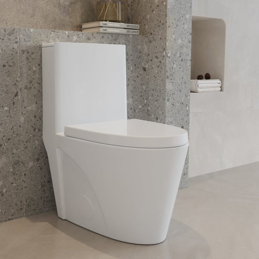 One-Piece Toilet, Dual Flush 1.1/1.6 GPF, Glossy White T01-GW