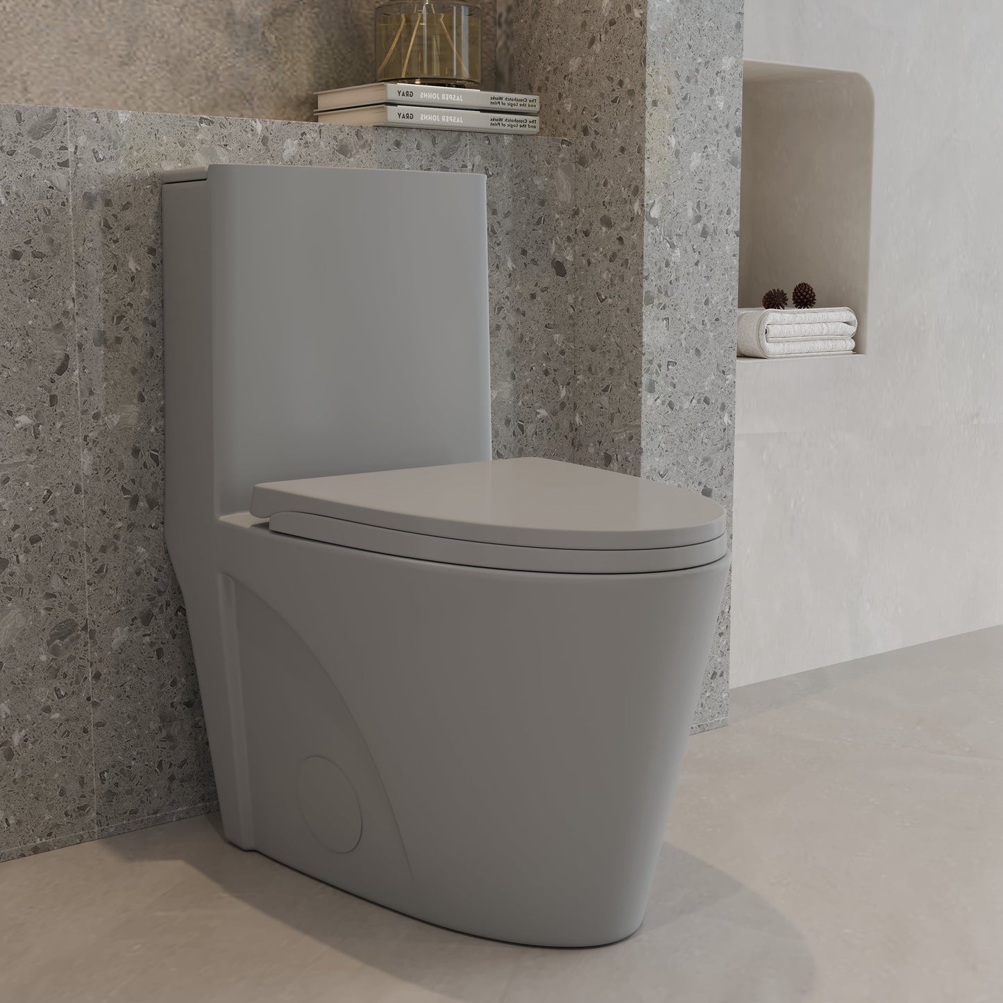 One-Piece Toilet, Dual Flush 1.1/1.6 GPF, Light  Grey T01-LG