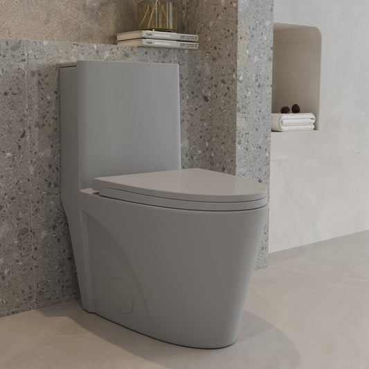 One-Piece Toilet, Dual Flush 1.1/1.6 GPF, Light  Grey T01-LG