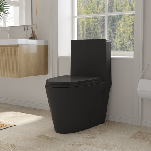 One-Piece Toilet, Dual Flush 1.1/1.6 GPF, Matte Black  T01-MB