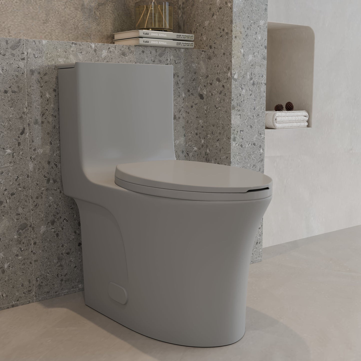 One-Piece Toilet, Dual Flush 1.1/1.6 GPF, Light Grey T02-LG