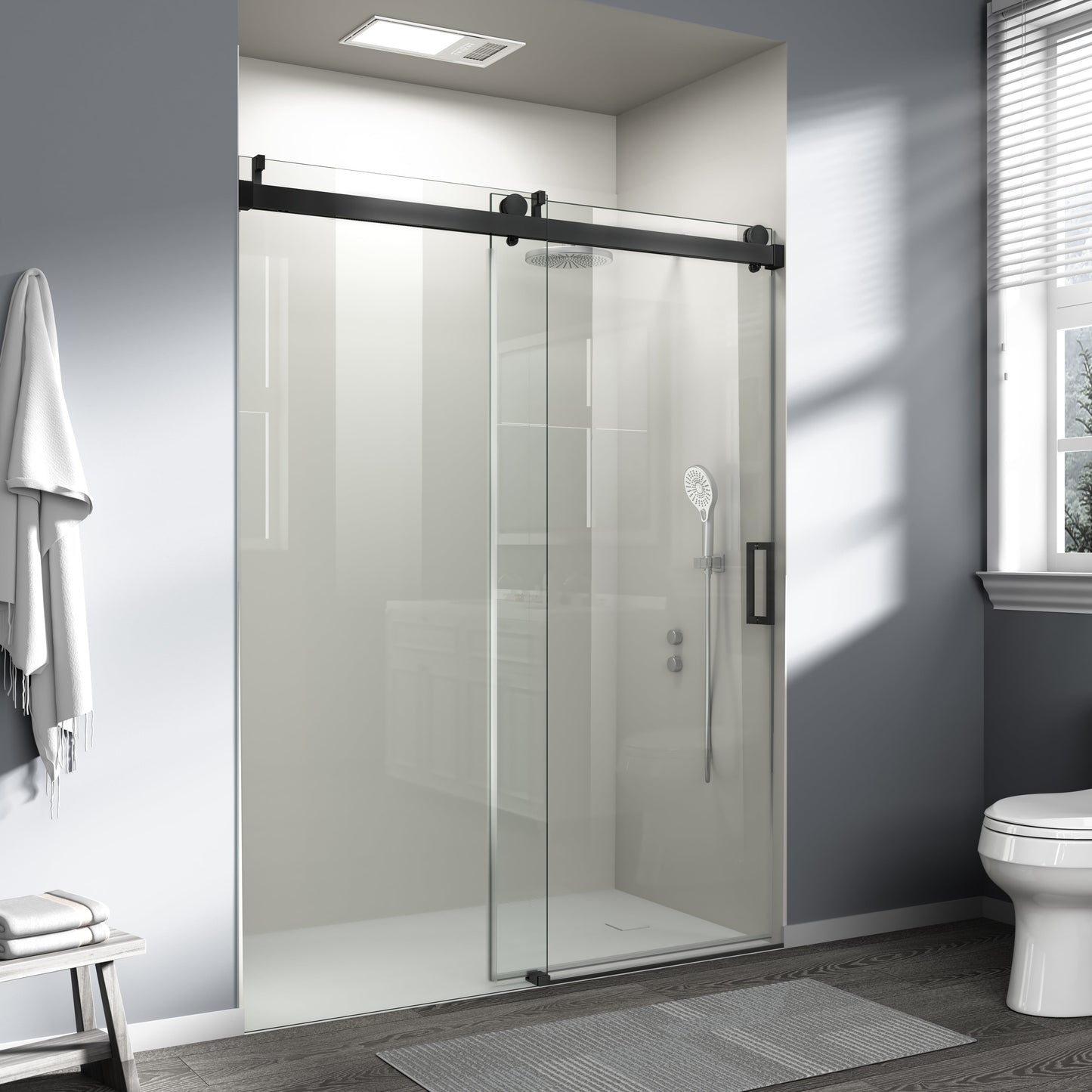 56" – 60" W x 76" H Frameless Soft-Close Single Sliding Shower Door, D01-60
