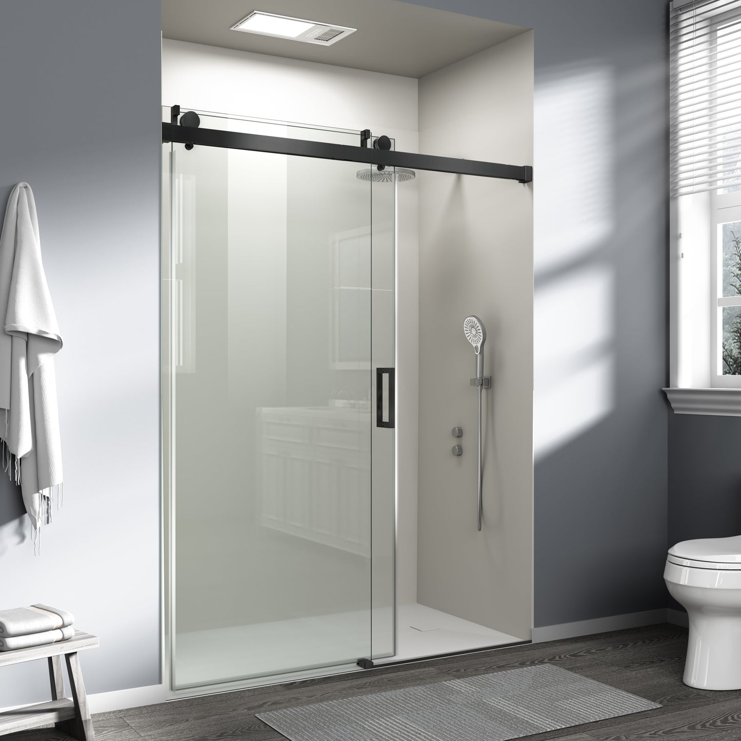 56" – 60" W x 76" H Frameless Soft-Close Single Sliding Shower Door, D01-60