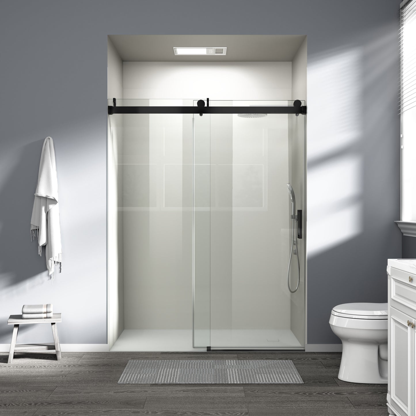 56" – 60" W x 76" H Frameless Soft-Close Single Sliding Shower Door, D01-60
