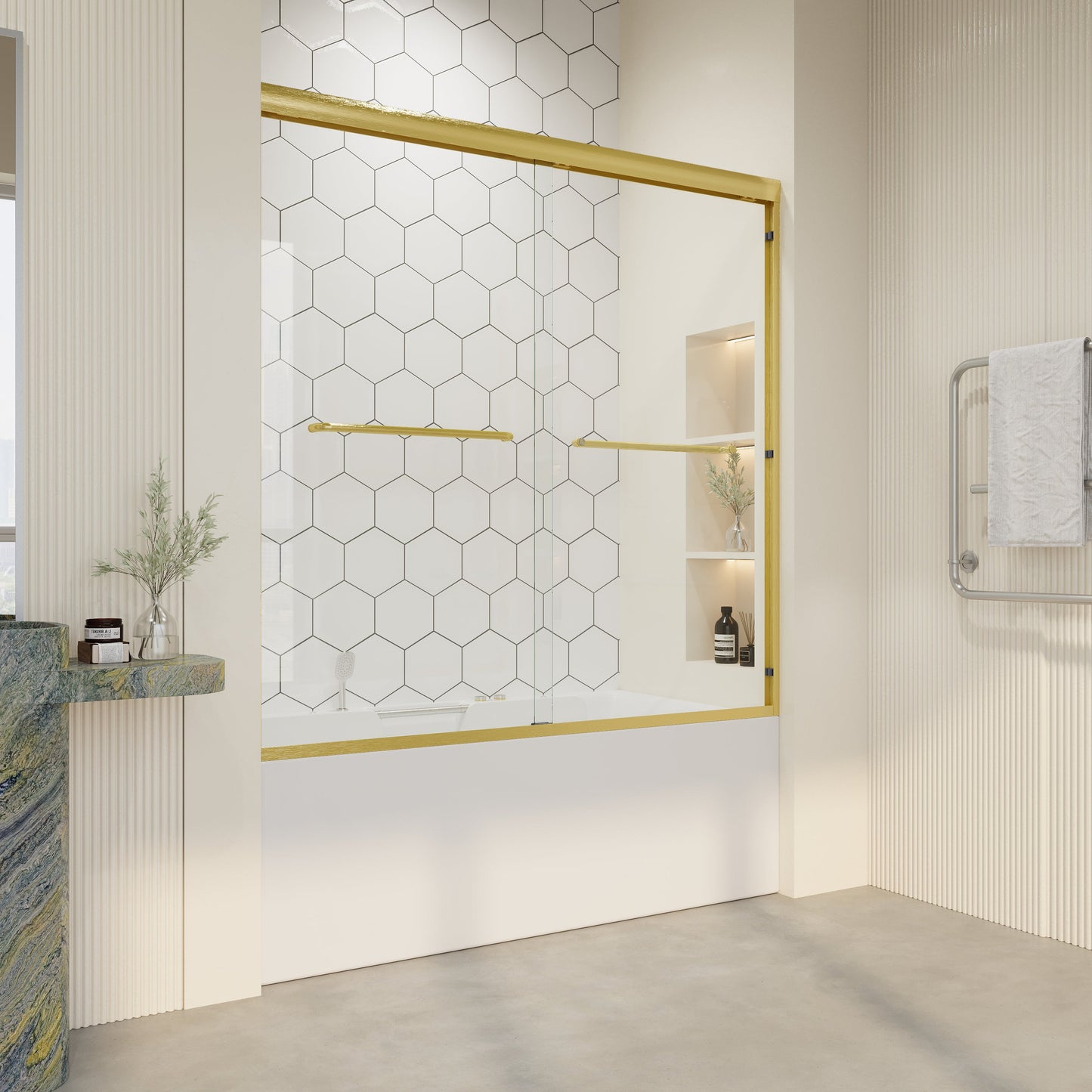 56" - 60" W x 58" H Semi-Frameless Double Sliding Tub Shower Door, D03-T60