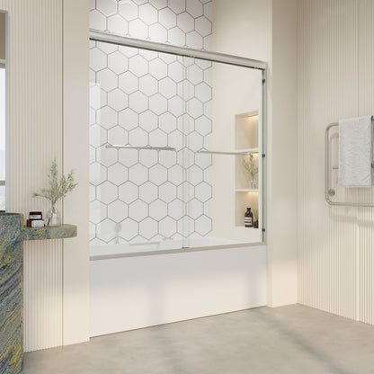 56" - 60" W x 58" H Semi-Frameless Double Sliding Tub Shower Door, D03-T60