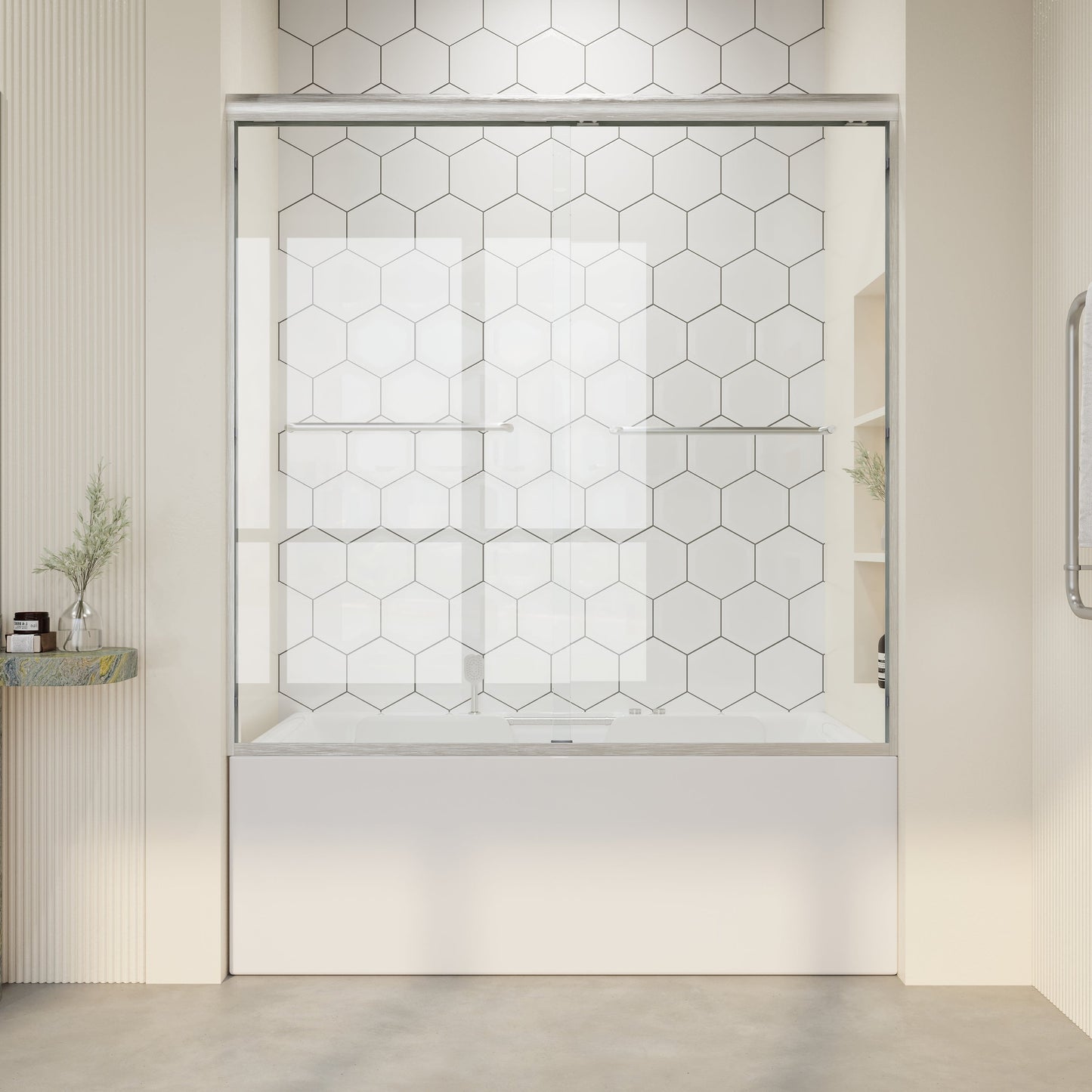 56" - 60" W x 58" H Semi-Frameless Double Sliding Tub Shower Door, D03-T60