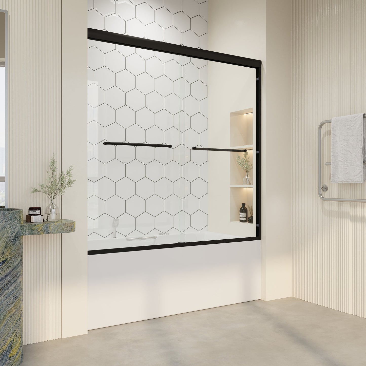 56" - 60" W x 58" H Semi-Frameless Double Sliding Tub Shower Door, D03-T60