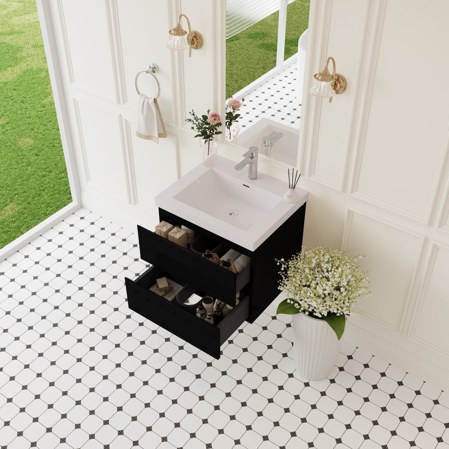 24" Angela - Floating Bathroom Vanity Glossy Black
