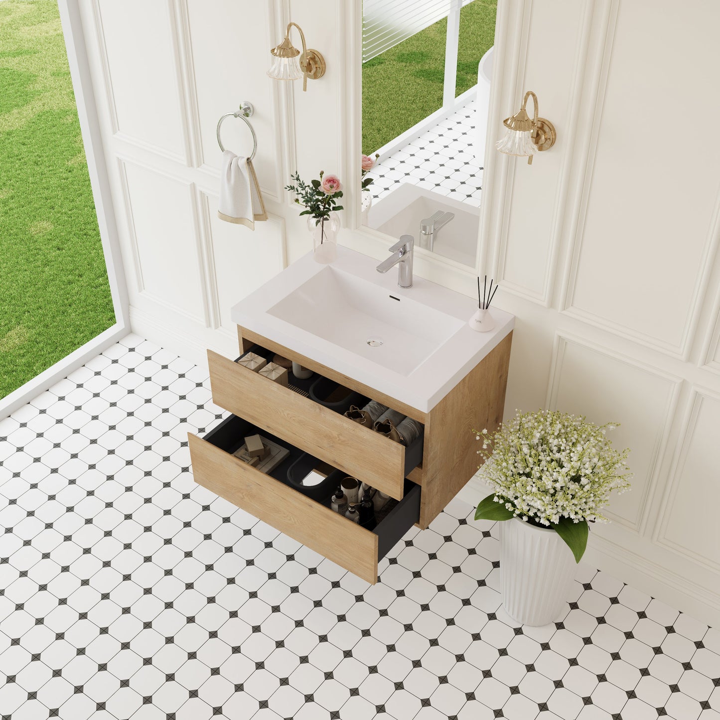 30" Angela - Floating Bathroom Vanity Natural Oak V11-30NO