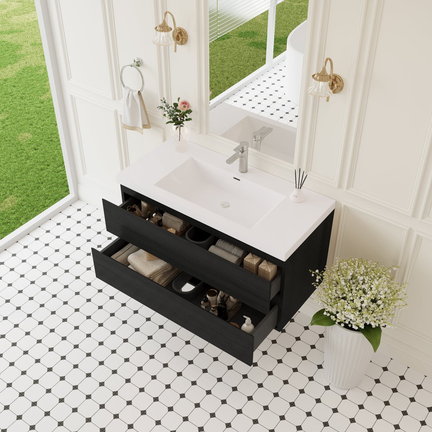 42" Angela - Floating Bathroom Vanity Espresso Wood V11-42EW