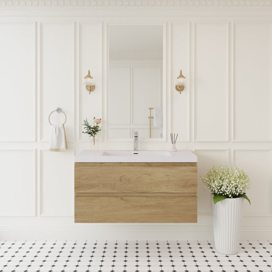 42" Angela - Floating Bathroom Vanity Natural Oak V11-42NO