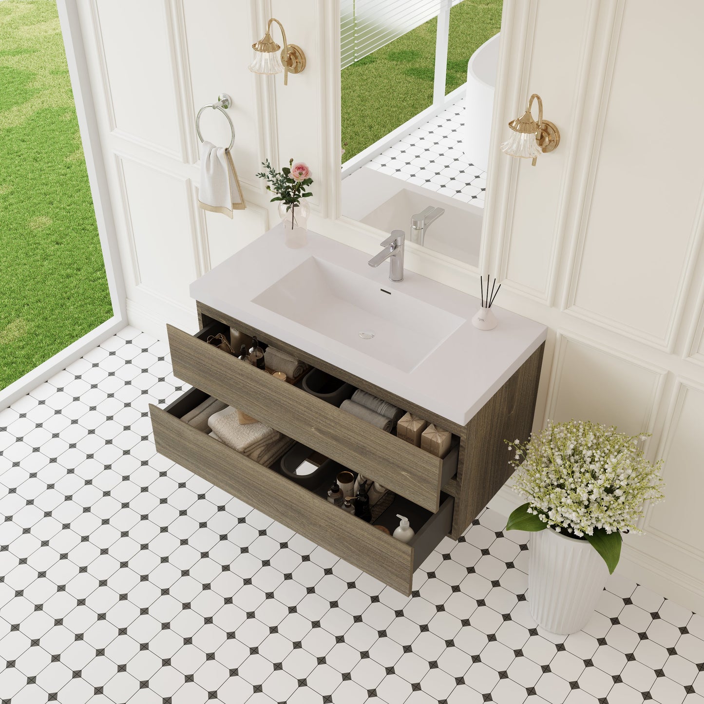 42" Angela - Floating Bathroom Vanity Ash Grey V11-42AG