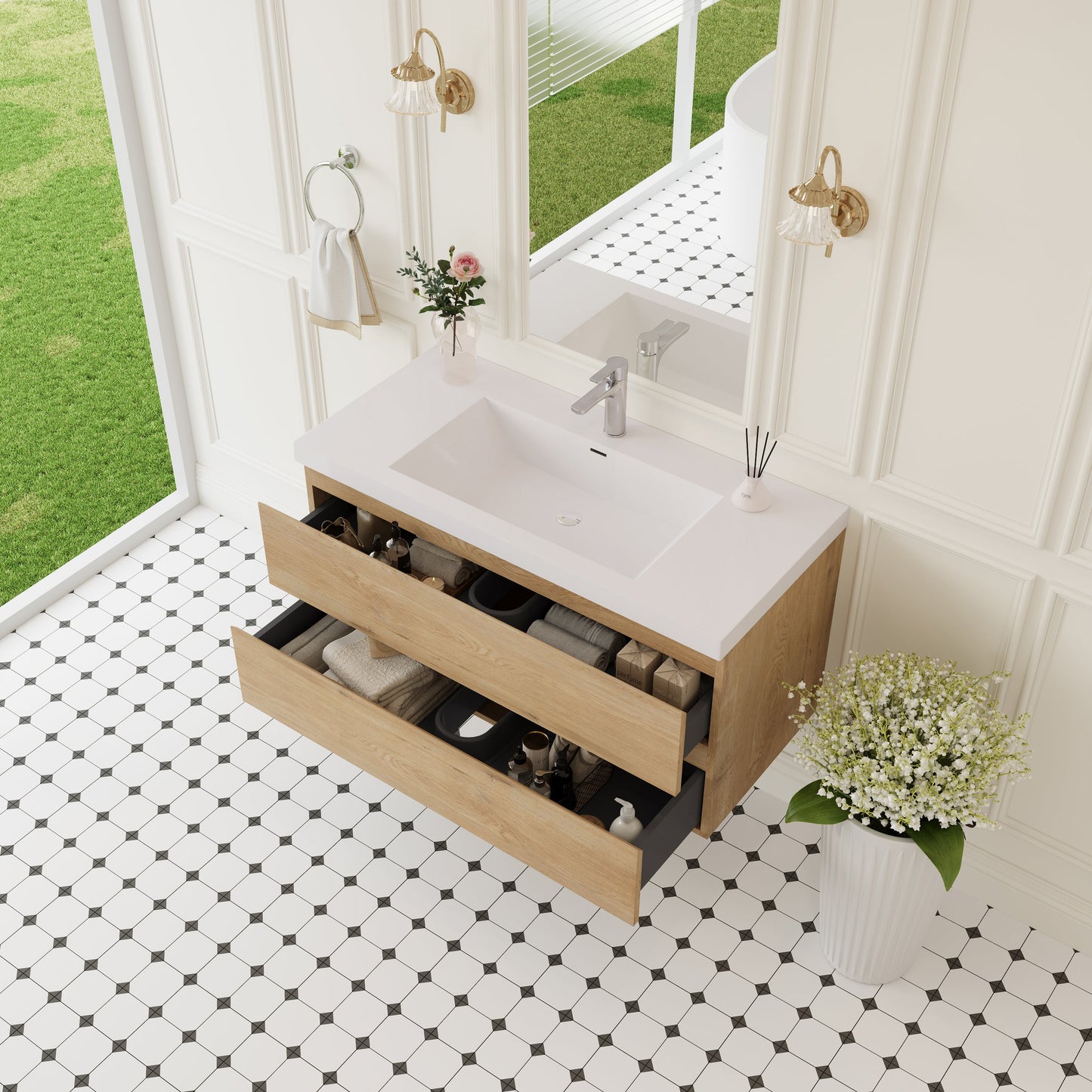42" Angela - Floating Bathroom Vanity Natural Oak V11-42NO