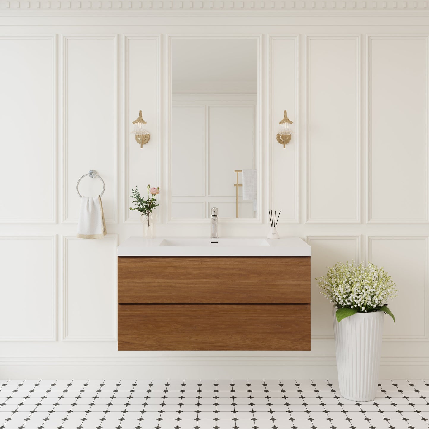 42" Angela - Floating Bathroom Vanity Honey Gold Walnut V11-42WN
