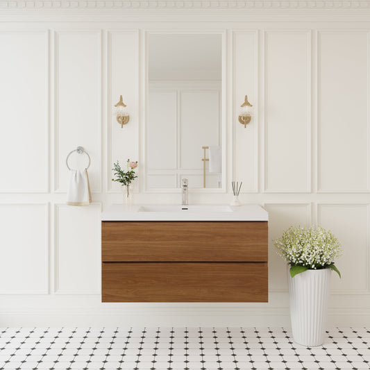 42" Angela - Floating Bathroom Vanity Honey Gold Walnut V11-42WN
