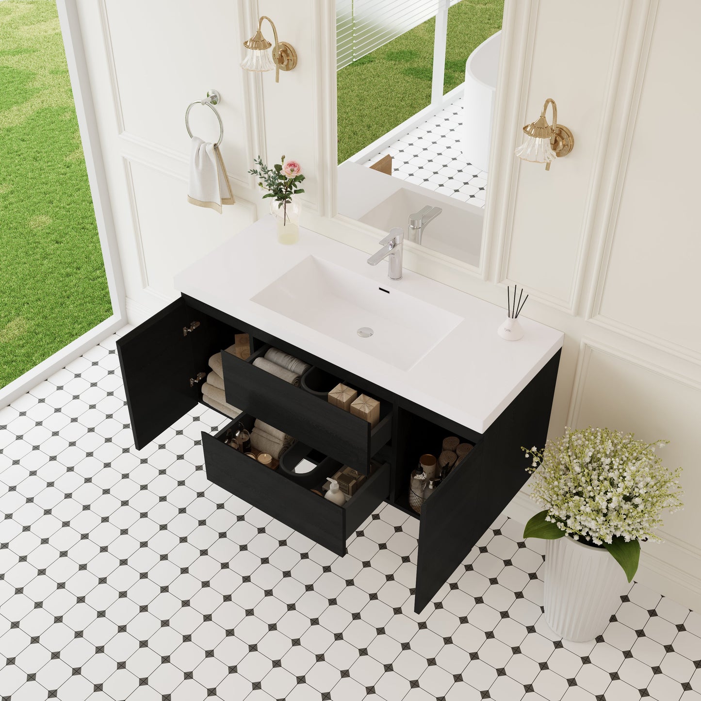 48" Angela - Floating Bathroom Vanity Espresso Wood V11-48EW