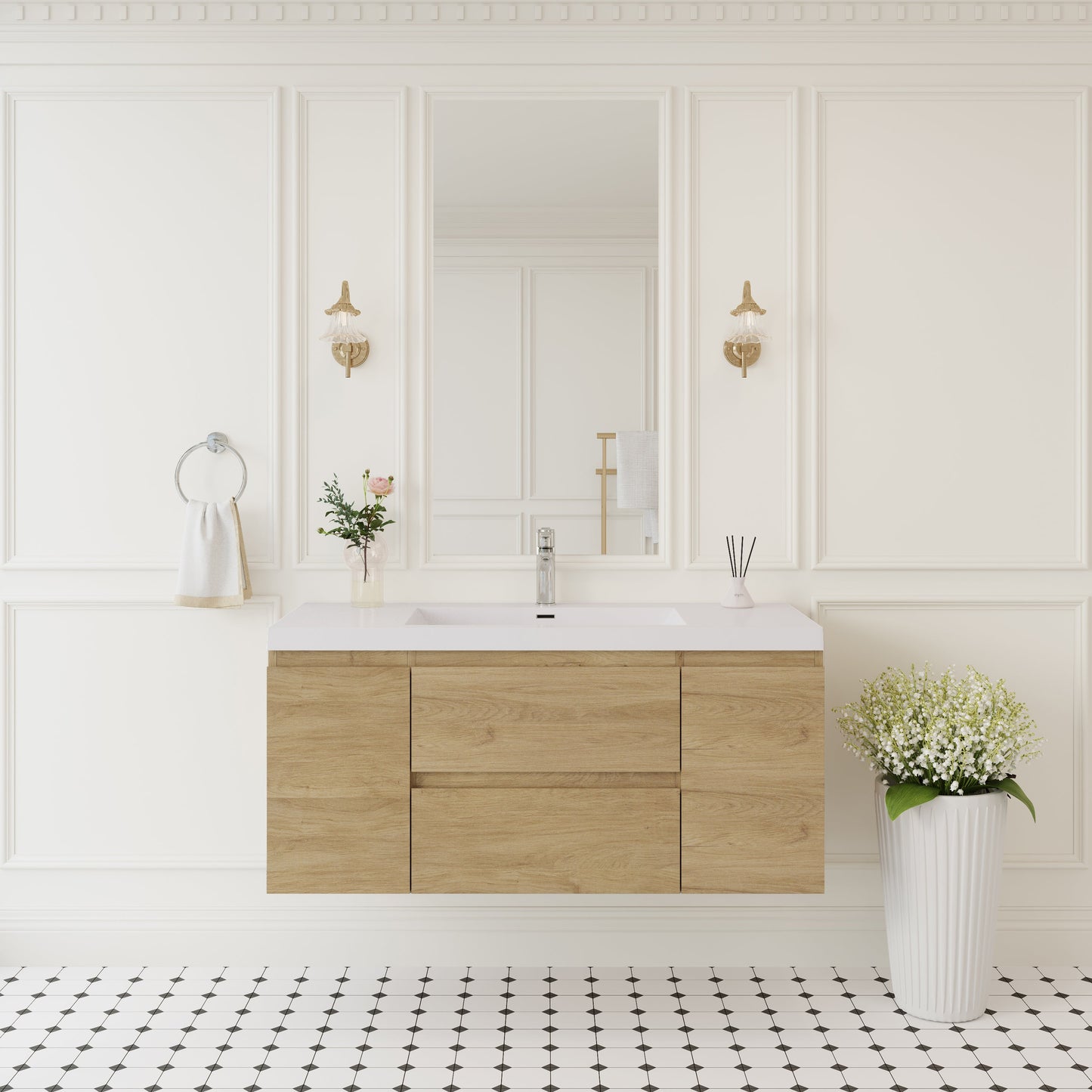 48" Angela - Floating Bathroom Vanity Natural Oak V11-48NO
