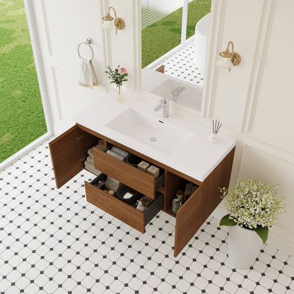 48" Angela - Floating Bathroom Vanity Honey Gold Walnut V11-48WN