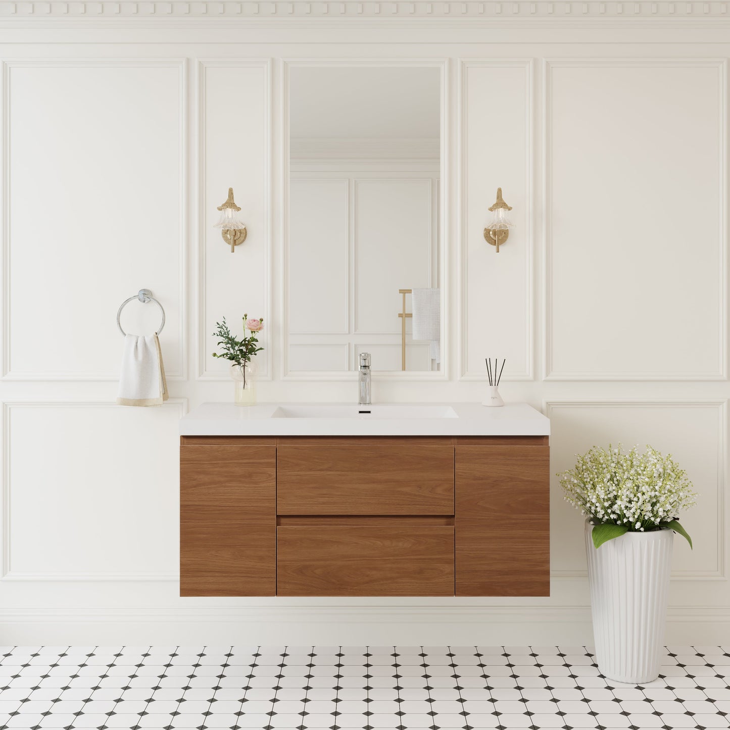 48" Angela - Floating Bathroom Vanity Honey Gold Walnut V11-48WN