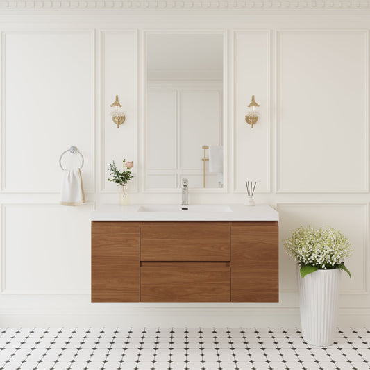 48" Angela - Floating Bathroom Vanity Honey Gold Walnut V11-48WN