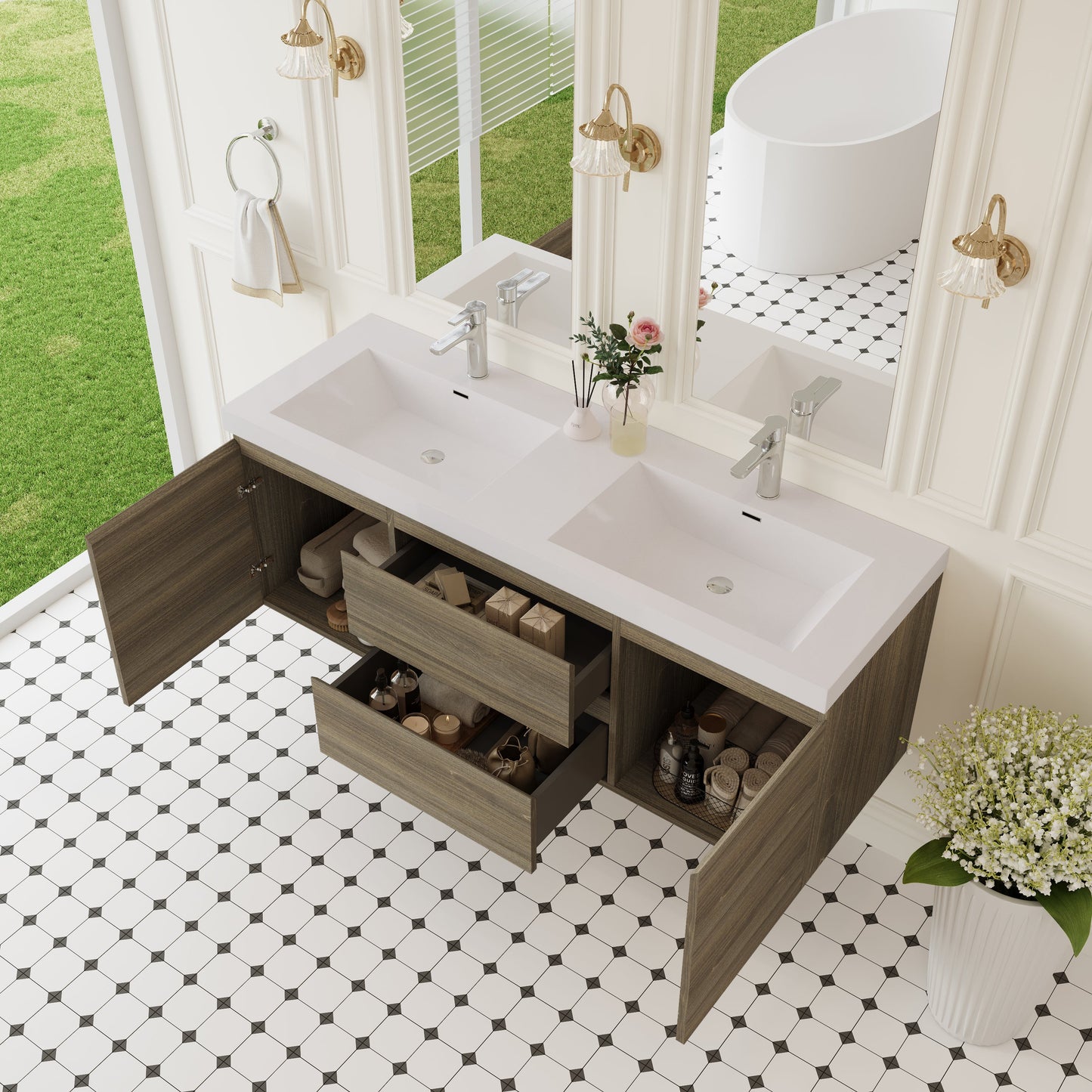 60" Angela - Floating Bathroom Vanity Double Sink Ash Grey V11-60DAG
