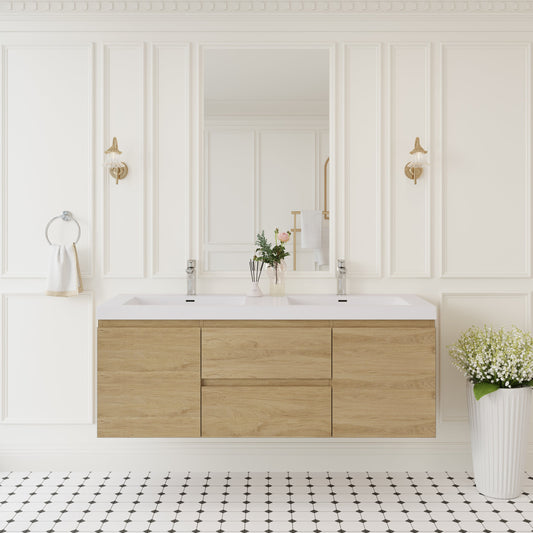 60" Angela - Floating Bathroom Vanity Double Sink Natural Oak V11-60DNO