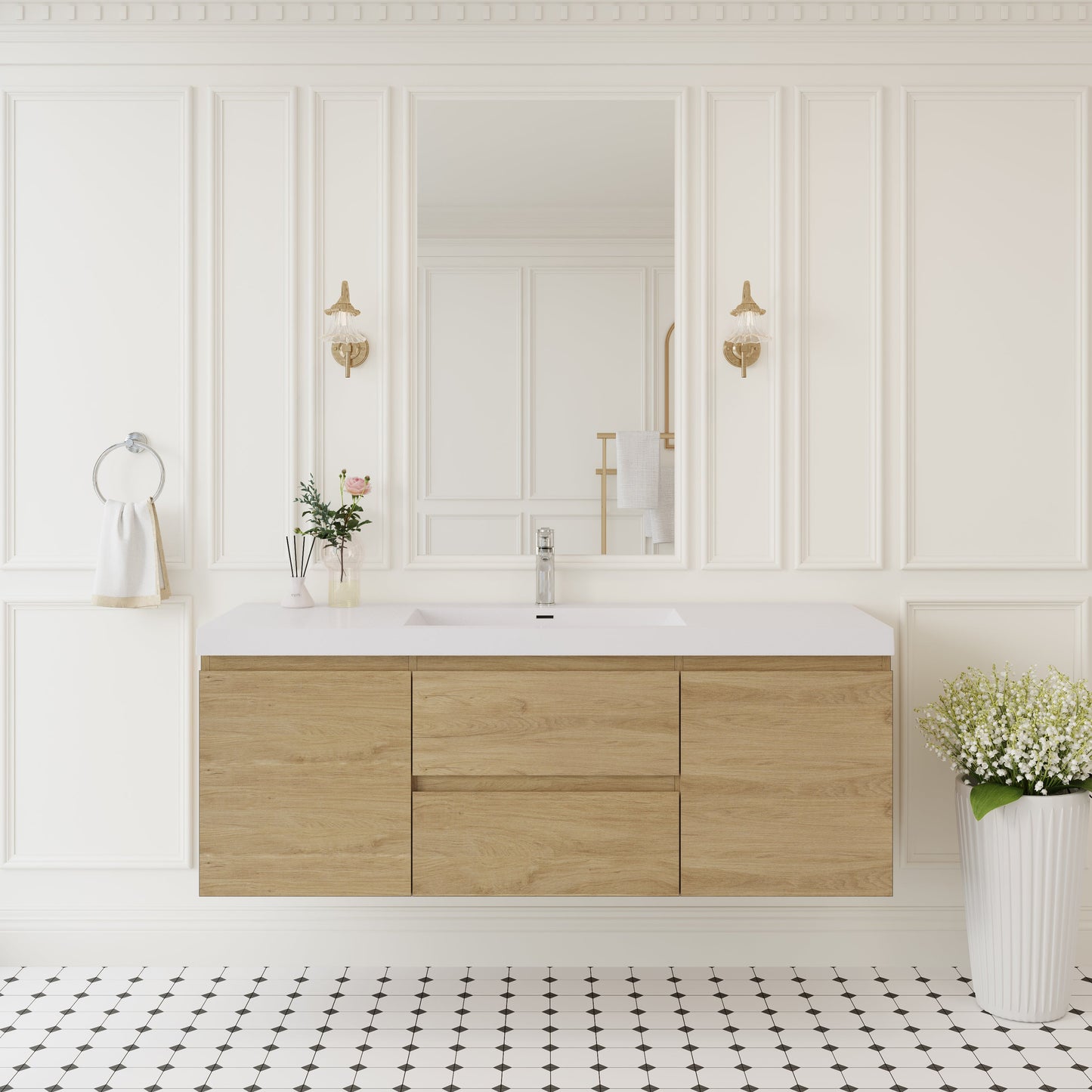 60" Angela - Floating Bathroom Vanity Single Sink Natural Oak V11-60SNO