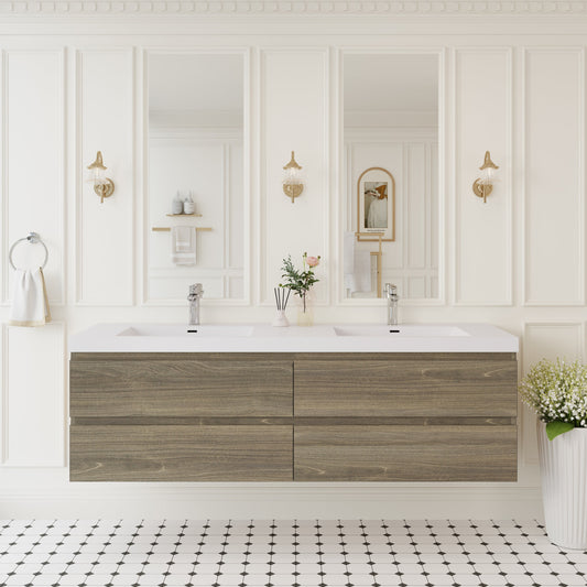 72" Angela - Floating Bathroom Vanity Double Sink Ash Grey V11-72AG