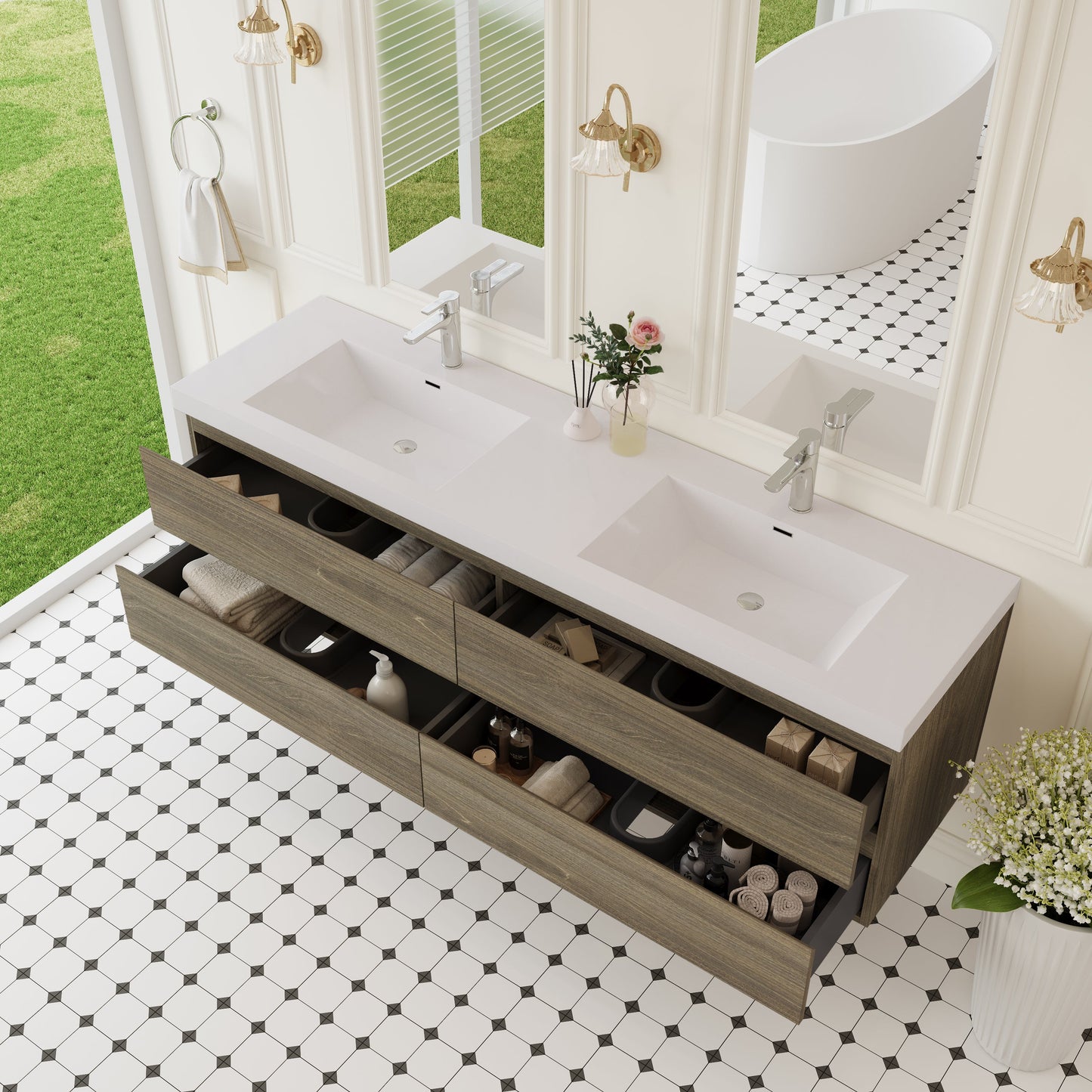 72" Angela - Floating Bathroom Vanity Double Sink Ash Grey V11-72AG