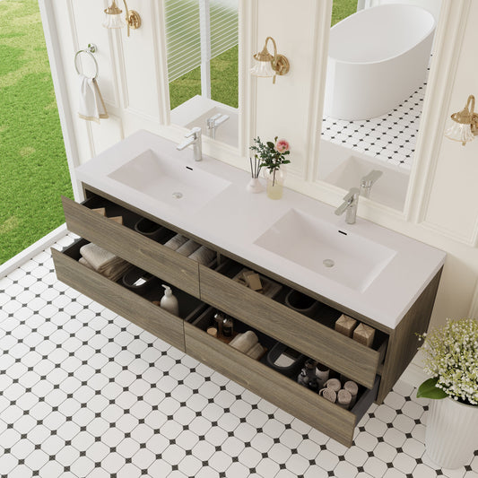 72" Angela - Floating Bathroom Vanity Double Sink Ash Grey V11-72AG