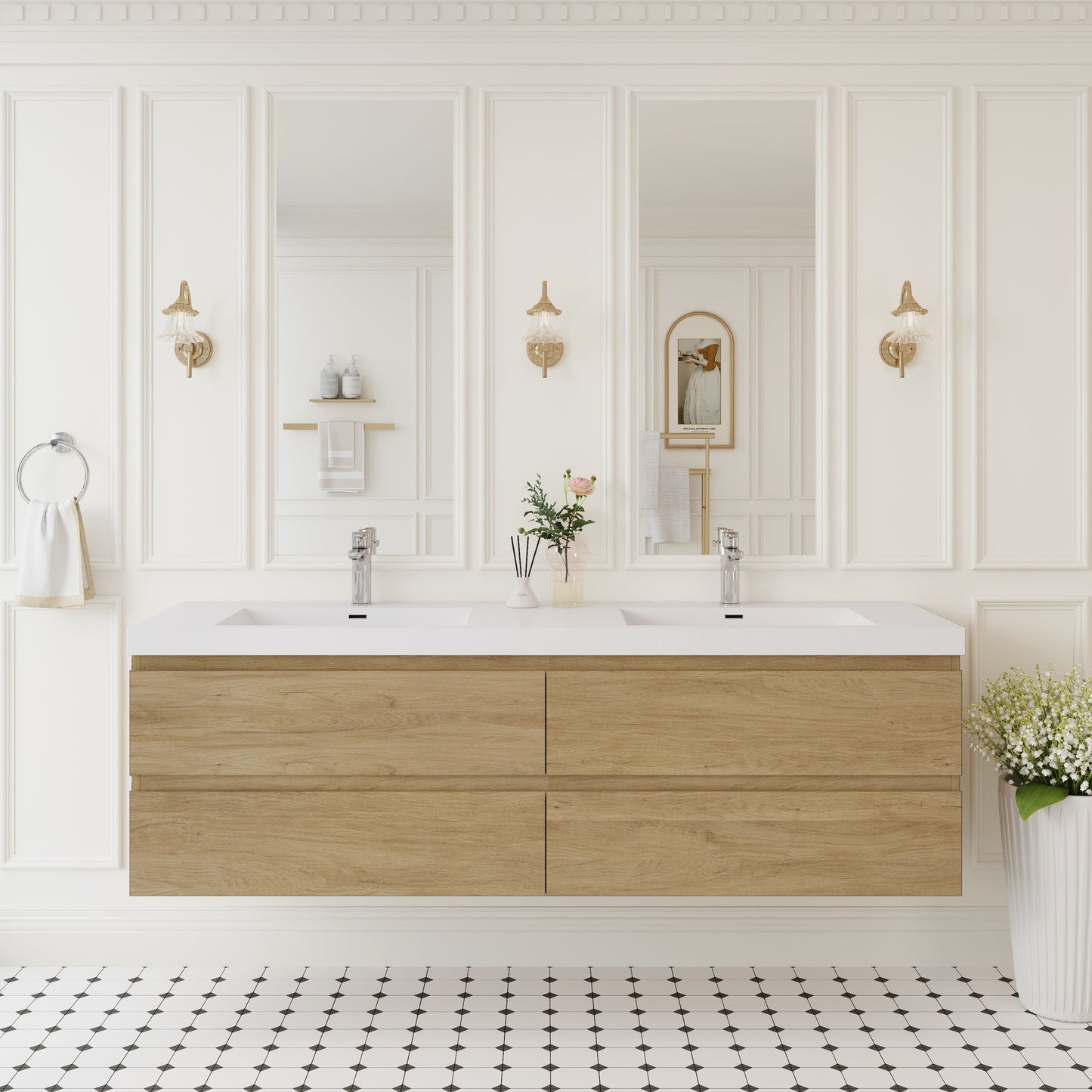 72" Angela - Floating Bathroom Vanity Double Sink Natural Oak V11-72NO