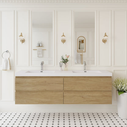 72" Angela - Floating Bathroom Vanity Double Sink Natural Oak V11-72NO