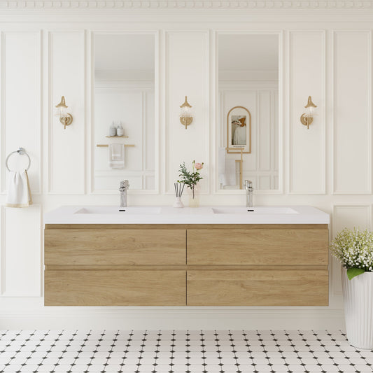 72" Angela - Floating Bathroom Vanity Double Sink Natural Oak V11-72NO
