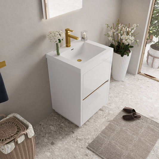 24" Aurelia - Freestanding Bathroom Vanity, Glossy White V14-24GW