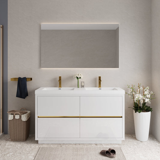 60" Aurelia - Freestanding Bathroom Vanity, Glossy White V14-60DGW