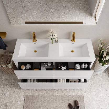 60" Aurelia - Freestanding Bathroom Vanity, Glossy White V14-60DGW