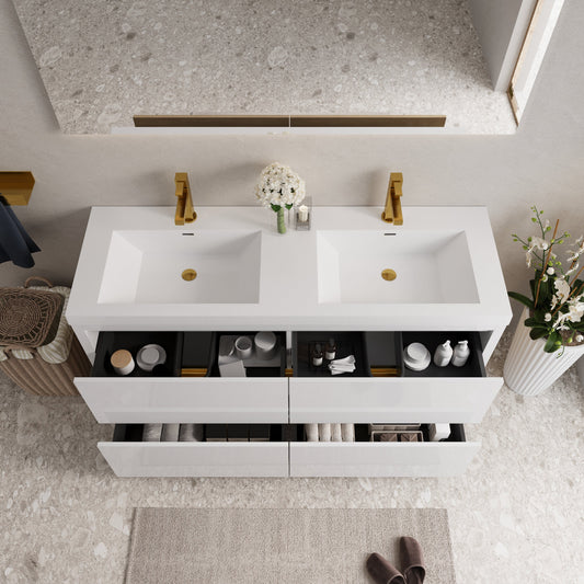 60" Aurelia - Freestanding Bathroom Vanity, Glossy White V14-60DGW