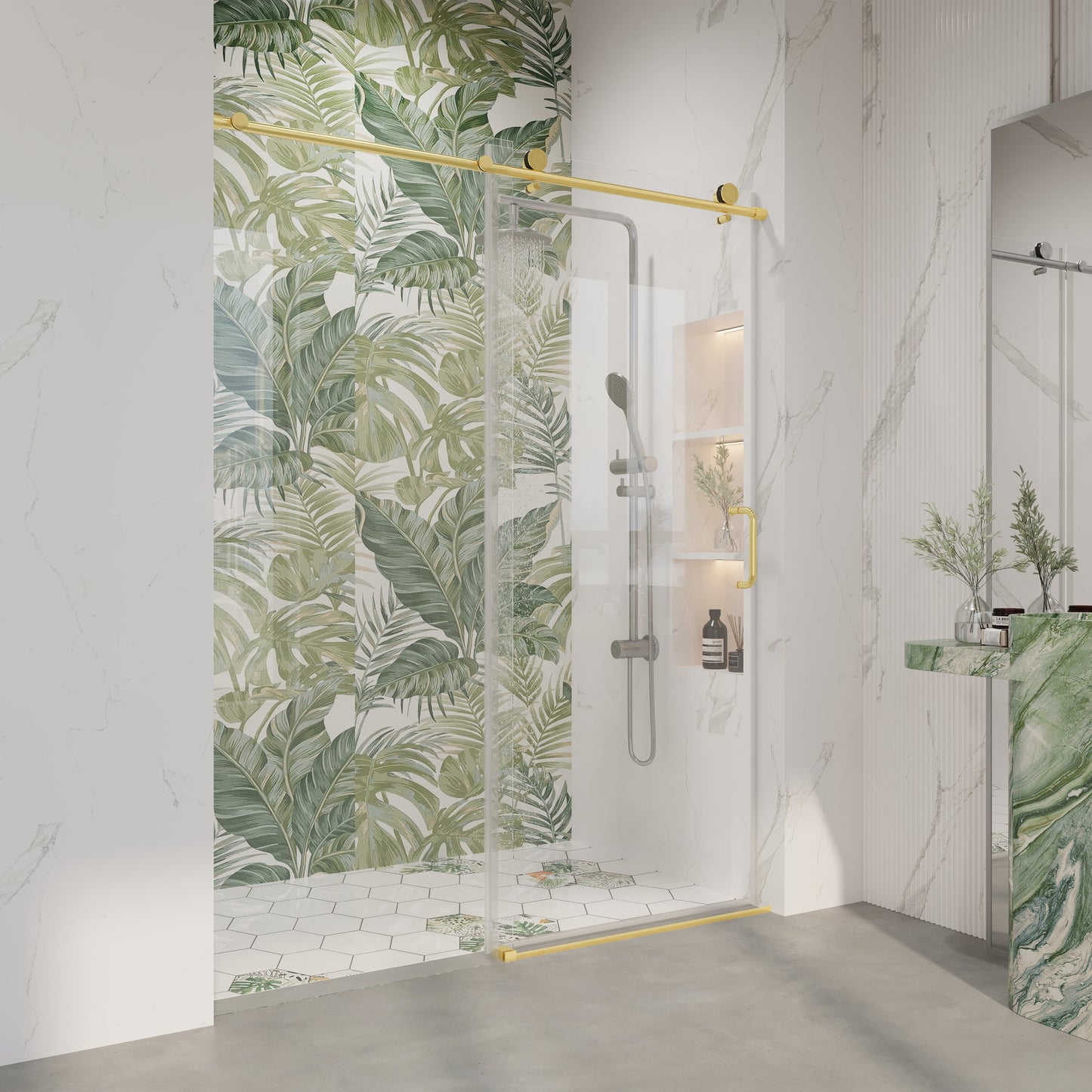 56" - 60" W x 76" H Frameless Bathroom Single Sliding Shower Door D06-60