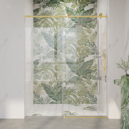 56" - 60" W x 76" H Frameless Bathroom Single Sliding Shower Door D06-60