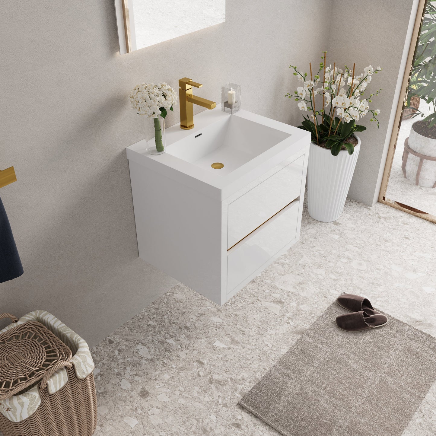 24" Aurelia - Floating Bathroom Vanity, Glossy White V15-24GW