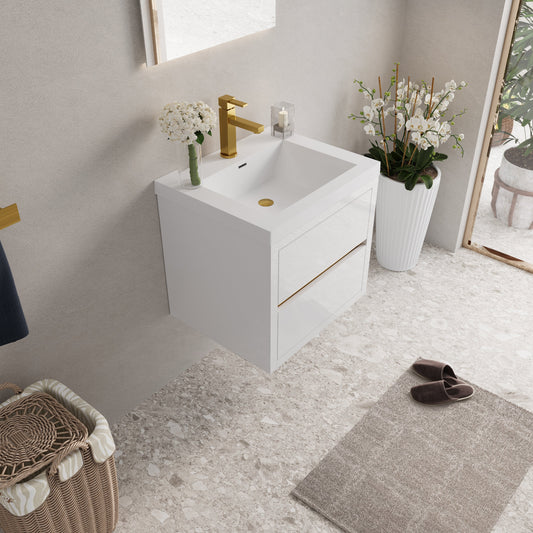 24" Aurelia - Floating Bathroom Vanity, Glossy White V15-24GW