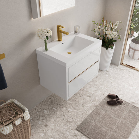 30" Aurelia - Floating Bathroom Vanity, Glossy White V15-30GW