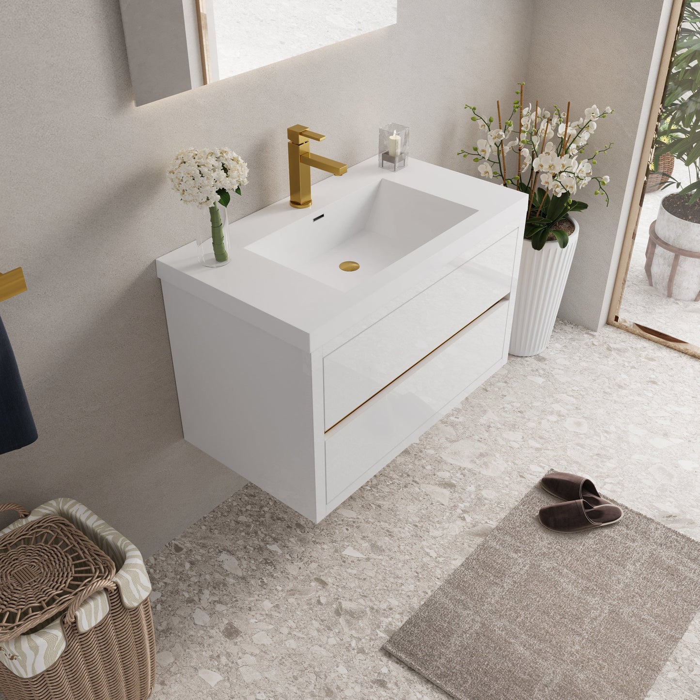 36" Aurelia - Floating Bathroom Vanity, Glossy White V15-36GW