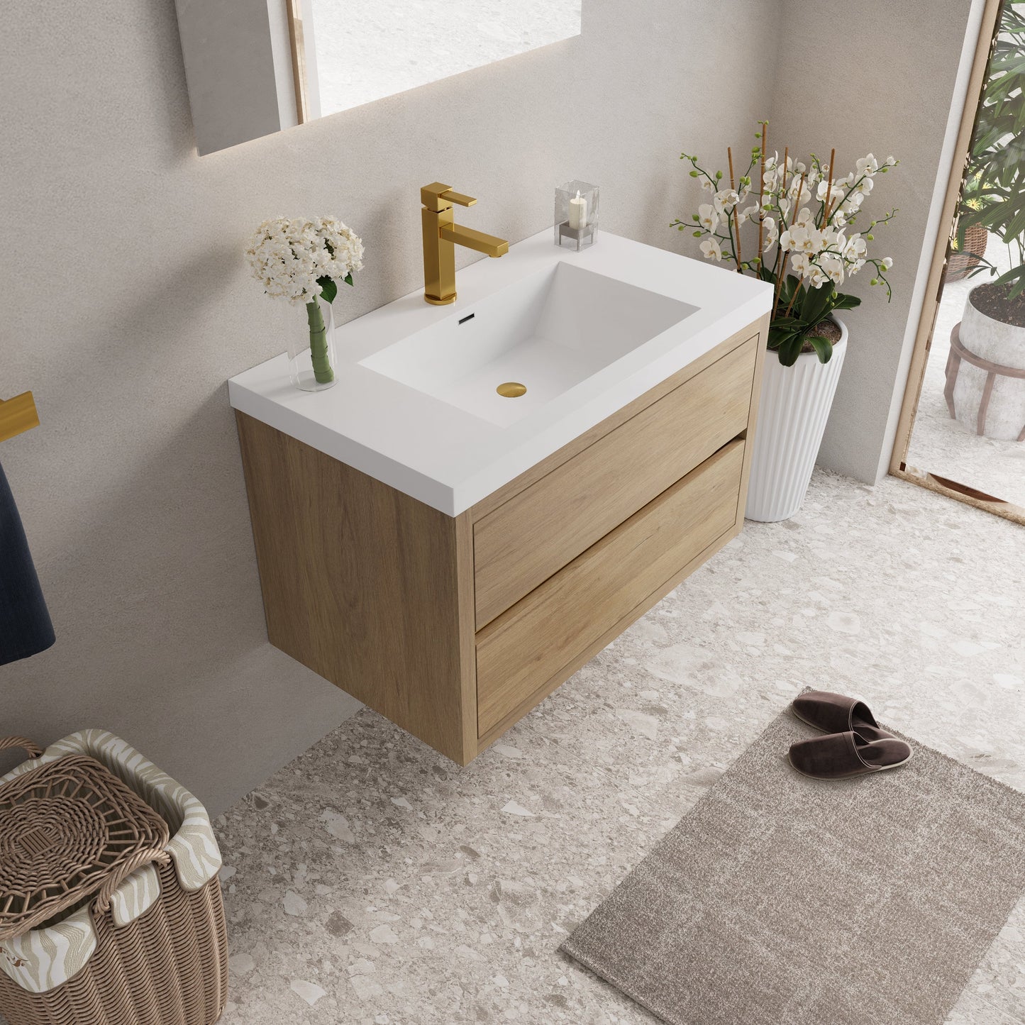 36" Aurelia - Floating Bathroom Vanity, Natural Oak V15-36NO