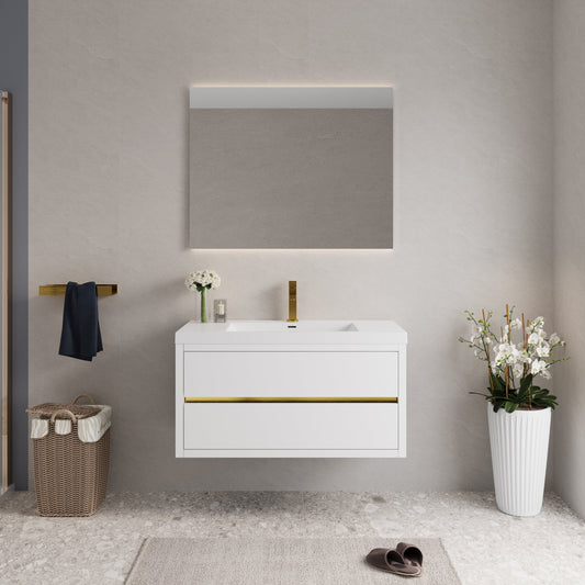 42" Aurelia - Floating Bathroom Vanity, Glossy White V15-42GW